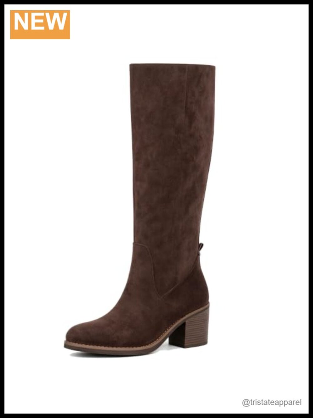 Knee High Boots Chunky Heel Faux Suede Side Zip Women's